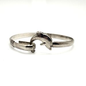 Y2K Dolphin Silver Tone Bangle Clasp Bracelet